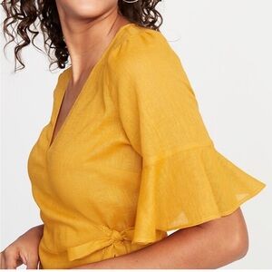 Old Navy Linen Blend Wrap Top Mustard Golden Yellow XXL